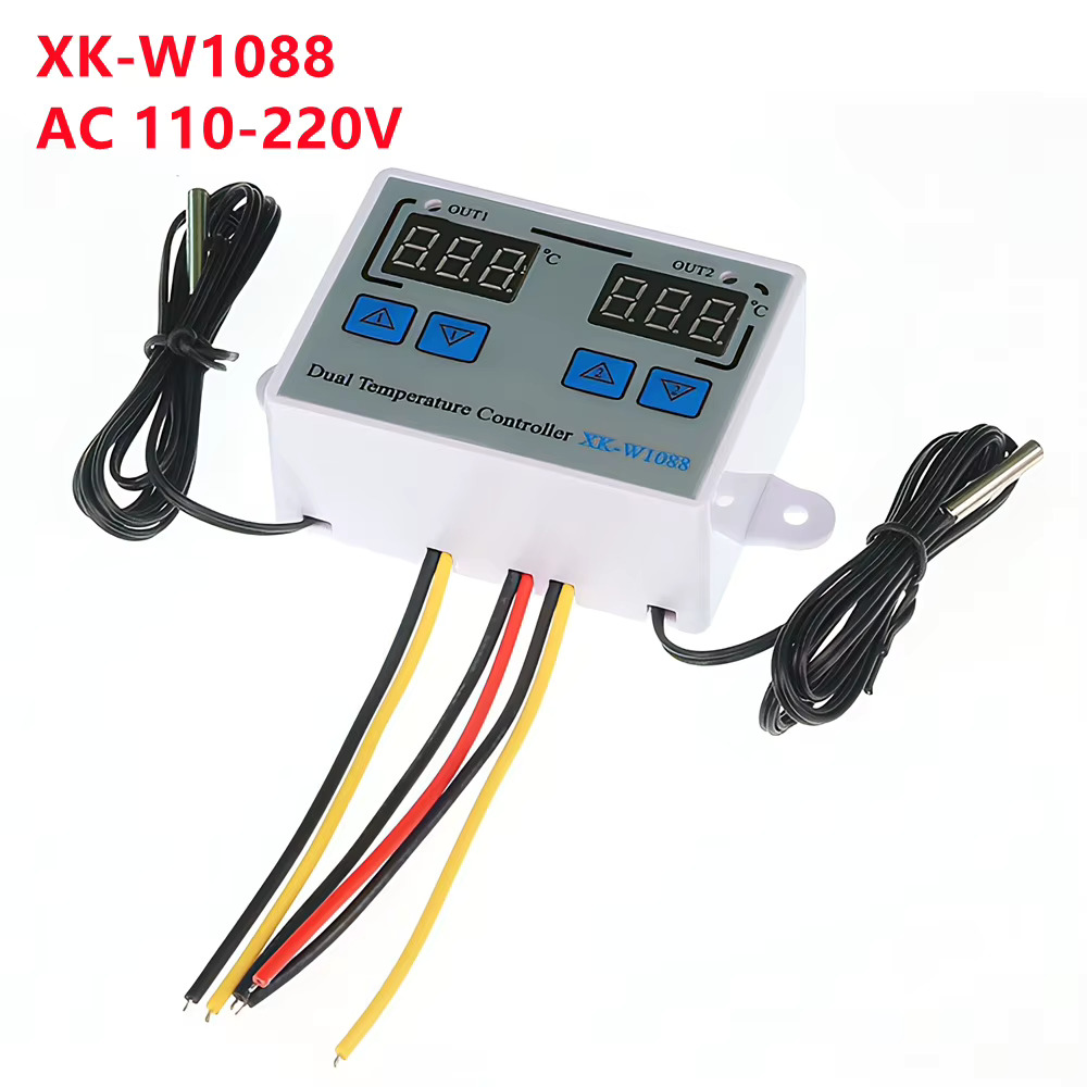 ماژول ترموستات دیجیتال دوقلو مدل W1099 (XK-W1088) ولتاژ 220 ولت کنترل همزمان دو کاناله